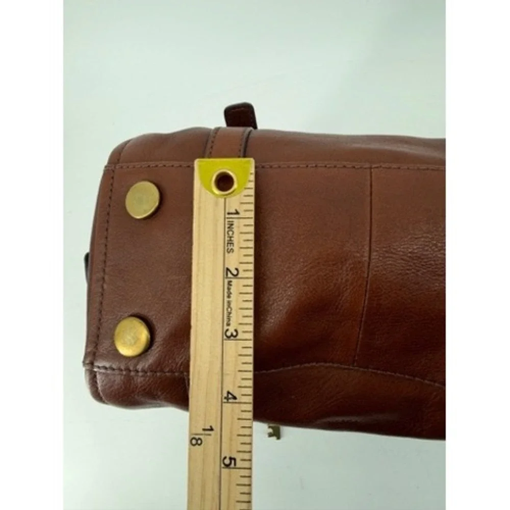 Fossil Sydney Satchel Brown Leather Handbag ZB5486 Antique Brass Key Charm